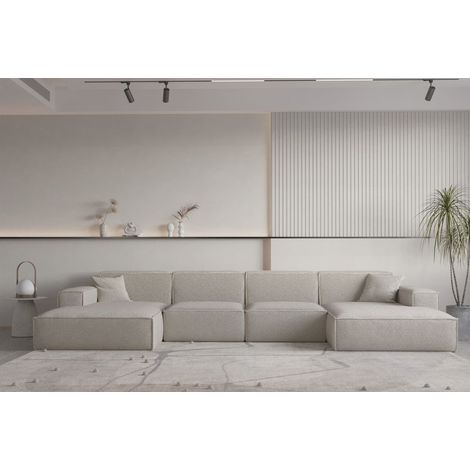 Wohnlandschaft U-Form CELES PREMIUM in Stoff Ascot Bukla Beige (1/2)