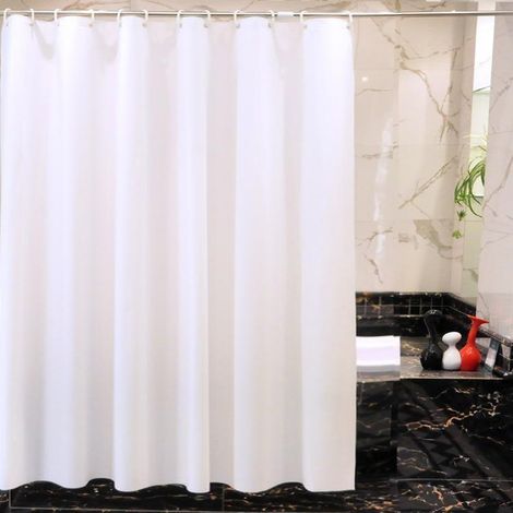 Rideau Douche Polyester Blanc 180x200cm Lavable, Léger Imperméable Salle de Bain (1/4)