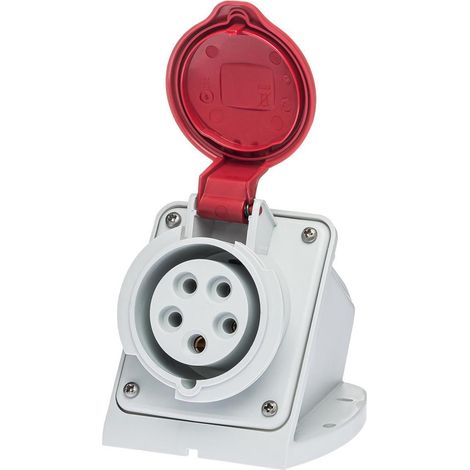 Socle de prise tétrapolaire 16A 3P+N+T étanche IP44 – Pour câblage rigide jusqu'à 6mm² – Protection contre la pluie