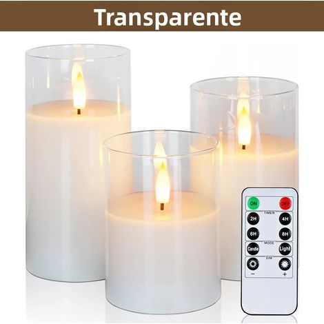(Lot de 3 bougies LED transparentes sans flamme) - Décorations pour la maison et les mariages - Bougies piliers effet bougies - Piles incluses (1/5)