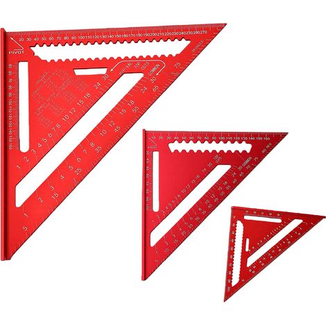 Ensemble carré de chevrons en aluminium, 3 pièces, 4 pouces 6 12, règle triangulaire pour le travail du bois, pour la charpente de toiture, disposition de marquage d'angle, échelle double face (1/5)