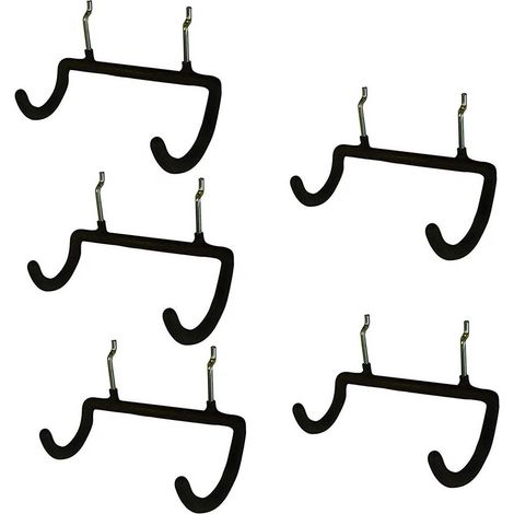 Crochets porte-perceuses pour panneau perforé, lot de 5 crochets doubles robustes, revêtement en néoprène, noirs, pour outils électriques (1/5)