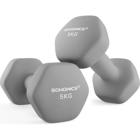 Lot de 2 Haltères,2 x 5 kg,Hexagonaux, pour Salle de Sport, Domicile,Gris (1/5)