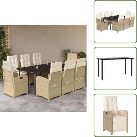 Rattanstuhl - vidaXL 9-tlg. Garten-Essgruppe mit Kissen Beige Poly Rattan - Sitzkissen (1/5)