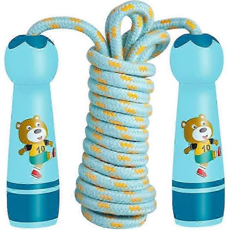 Corde à sauter pour enfants, corde à sauter en coton réglable avec poignée en bois pour garçons et filles (1/5)