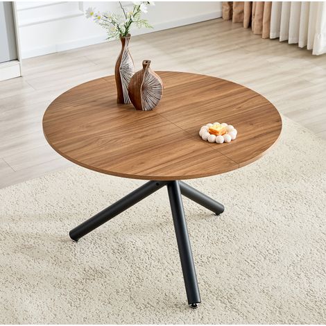 Runder Industrieller Beistelltisch mit MDF-Holzplatte und schwarzem Metallgestell (1/5)