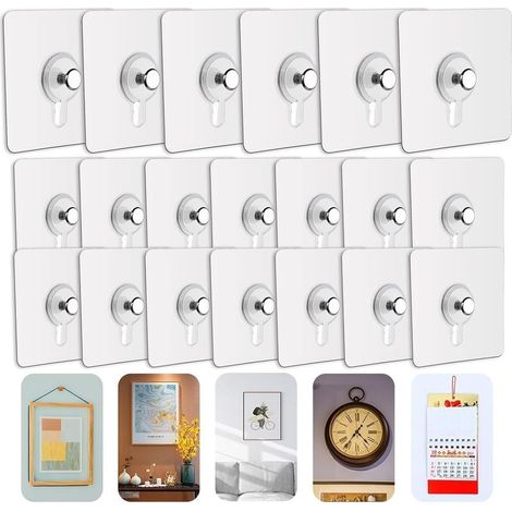 Pack of 20 adhesive hooks, no drilling required – Load capacity up to 5 kg – For smooth surfaces – Leaves no residue (1/5)