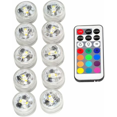 LAN 10pcs Mini lumières LED submersibles, lumières sous-marines étanches RVB multicolore LED éclairage de bougie avec 1 télécommande pour la décoration de vase d'aquarium d'étang (1/5)