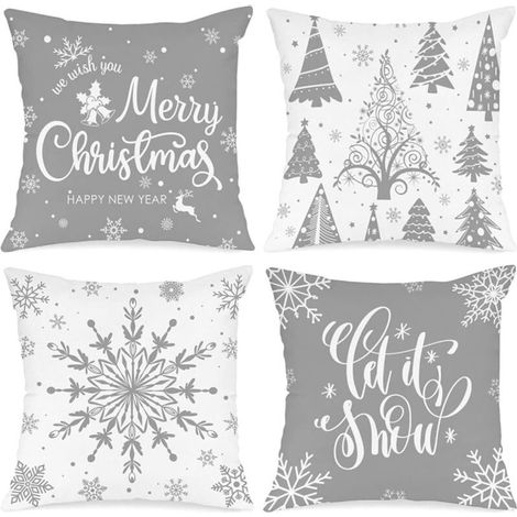 4 Pcs Housse Coussin Noël 45 x45, Lin Décoratif Taie d'oreiller 45 x 45 cm pour Chambre, Nanapé, Chaise, Jardin Maison, Lit Decoration Noel, Xmas Pillow Decorations (1/5)