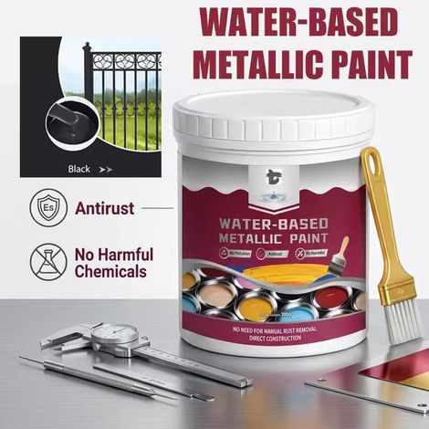 Peinture antirouille métal noire à l'eau 300 g avec pinceau et gants (1/3)