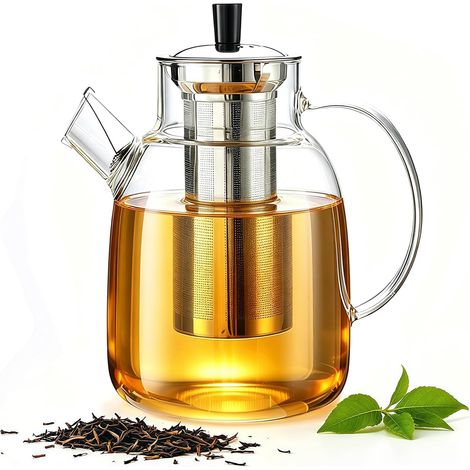 Théière en Verre Borosilicate avec Infuseur Amovible, 1800ml Théière en Verre Résistante à la Chaleur avec Filtre en Acier Inoxydable pour Thé en Vrac et Infusions (1/5)