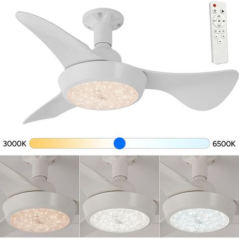 Ventilateur de plafond 30W avec lumière et télécommande, gradation réglable à trois couleurs, 3 vitesses de vent,95-265V(blanc) (1/5)