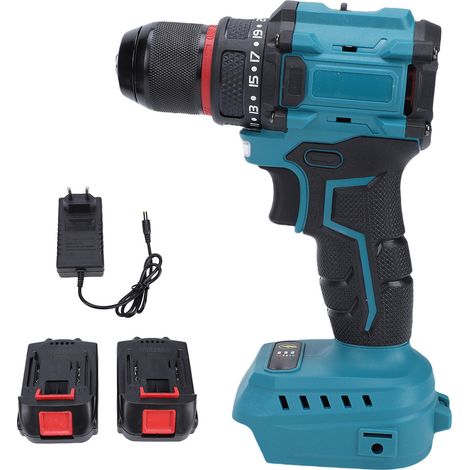 Electric Drill Screwdriver Brushless Motor Multifunctional Cordless Power Drill 2 Speed Modes 2 Battery 1 Charger EU Plug