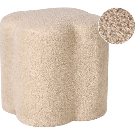 Puf suave con forma de trébol reposapiés bouclé accesorio sala de estar dormitorio beige Mancos