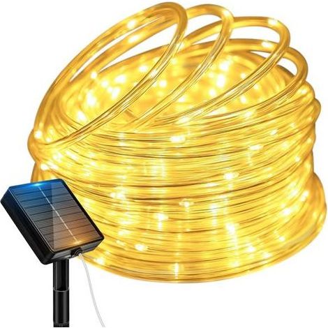 10M 100 LED Guirlande Solaire Exterieur Jardin, IP65 Étanche Guirlande Lumineuse Exterieure Solaire, 8 Modes Ruban Guirlande Arbre Exterieur pour Balcon Terrasse Noël Courf Deco, Blanc Chaud [Classe é (1/5)