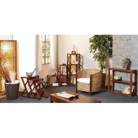 LAUREN - Étagère marron 4 cases 40 cm croisillons bois Mindi (1/3)