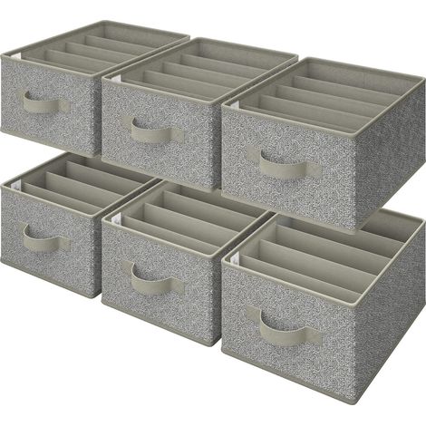 Boîtes Rangement Vetement, Lot de 6 Organisateurs Placard Vetement, Boite de Rangement Vetement pour Tee Shirt Pantalon, Rangement Dressing Organisateur pour Vêtements et Penderies,Gris