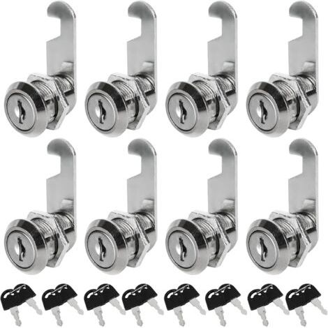 royaluxe- Norcks Lot De 8 Serrures Boîte Aux Lettres Universelle, 20MM Serrure Batteuse Cylindre, Serrure À Came En Alliage De Zinc Avec 16 Clés Pour Tiroir, Armoire, Placard, Boîte Aux Lettres Etc (1/5)