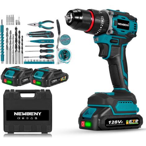 Trapano avvitatore a percussione a batteria da 55N.m, 21 impostazioni di coppia, avvitatore multifunzione con 30 accessori + 2 Batterie (1/5)