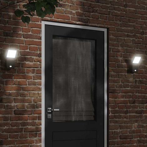 Lámparas de pared LED exterior con sensor 2 uds aluminio negro