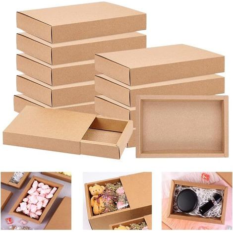 12 PCS Boîtes à Tiroirs en Papier Kraft 19145.2cm Boite Kraft avec Couvercle Boîte de Cadeau en Papier Kraft Petite Boite en Carton pour Bonbon Boîtes en Carton Kraft à Plier pour Sucrerie (1/5)