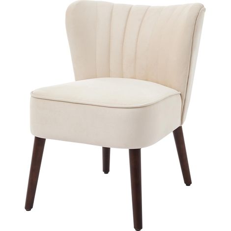 Chaise d'accent moderne en velours - Chaise rembourrée avec pieds en bois massif - Fauteuil lounge sans accoudoirs - Pour salon, chambre à coucher et cuisine - Charge maximale : 136 kg