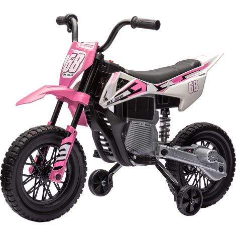 Moto électrique pour enfant moto cross pour enfants de 3 à 6 ans 2 moteurs 12V vitesse 5 km/h 109,5x60x72,5cm rose (1/5)