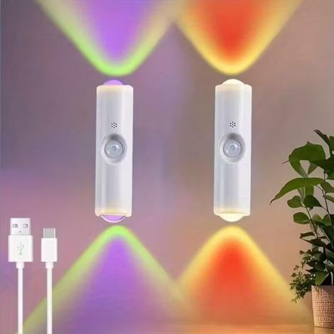 Wandleuchte mit Anwesenheitsmelder, intelligente LED-Lampe, hügelförmig, nach oben und unten gerichtete Beleuchtung, mehrfarbige Ambientebeleuchtung, dekorativ (2) (1/5)
