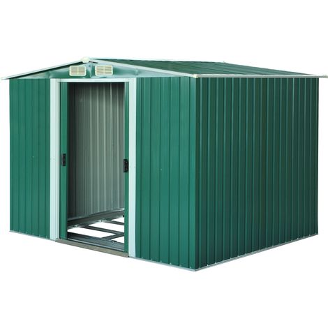 Outsunny cobertizo de jardín 258x206x178 cm 5,3m² caseta metálica con puertas correderas y ventilaciones para almacenamiento de herramientas (1/7)