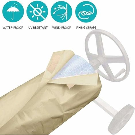 Couverture Enrouleur Bâche Piscine en Tissu 190T Imperméable 490X96CM,Bâche Piscine Enrouleur Anti-Vent/Pluie/Poussière/UV,Housse Enrouleur pour Protection Piscine Extérieur Intérieur (1/4)