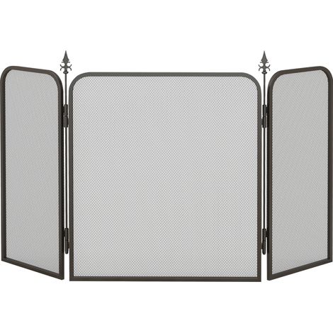 Parascintille per camino pieghevole a 3 pannelli in metallo nero 96 x 56 cm (1/5)