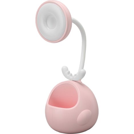 Lampe de bureau LED, tube flexible pliable, porte-stylo inclus, chargement USB, veilleuse à motif dessin animé, rose. (1/5)