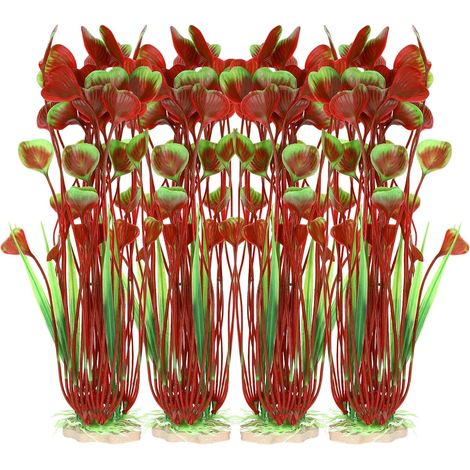 Plantes décoratives pour aquarium (lot de 4) : plantes artificielles vertes en plastique pour aquarium, 40 x 8,5 cm, pour la décoration d’aquarium et de bassin, sans danger (rouge). (1/5)