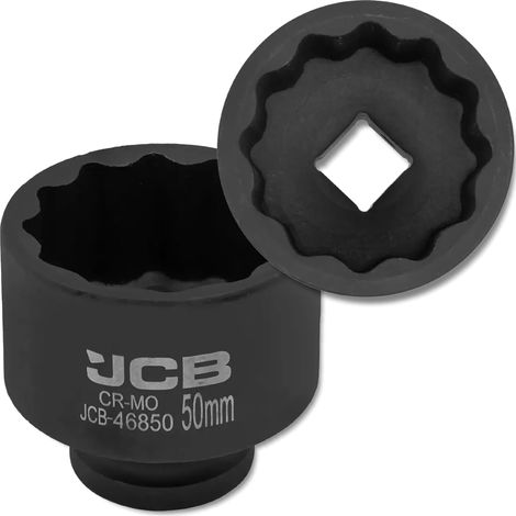 Chiave a bussola a impatto JCB da 3/4" 50 mm a 12 punte in acciaio Cr-Mo