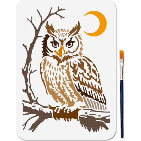 Pochoir Hibou Pochoirs Animaux Hibou pour Peinture 29.7×21cm Modèles de Dessin Oiseaux de Lune Pochoir Artisanat avec Pinceau pour Bricolage Sur Mur en Bois Décoration D'Intérieur (1/5)