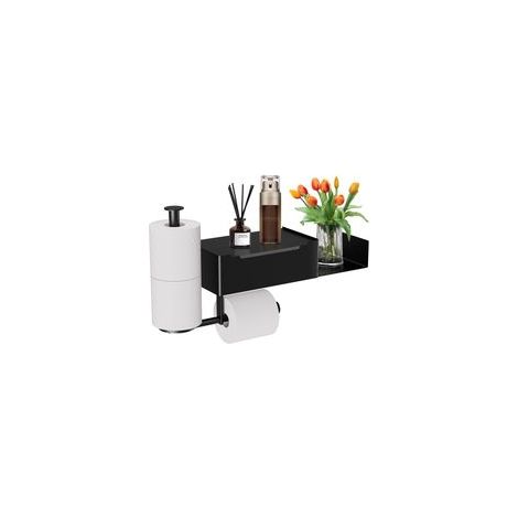 PortePapier Toilette Autoadhésif Support Noir avec Boîte à Lingettes, Pratique et Élégant pour Salle de Bain (1/5)