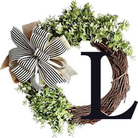 Couronne de porte avec lettre L décorative en bois et tissu pour jardin et salon, idéale pour cadeau maison et fêtes, dimensions 36cm (1/5)