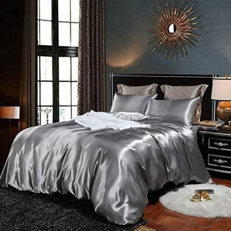 Housse de Couette - - 140x200cm - 1 Taie 65x65cm - Satin Microfibre - Gris (1/3)