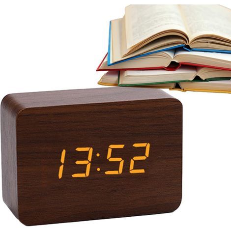 Réveil Numérique en Bois, Horloge Digitale De Chevet avec Grand Écran, Contrôle du Son, Horloge Électrique en Bois pour Le Chevet, La Chambre À Coucher, Réveil De Bureau (1/5)