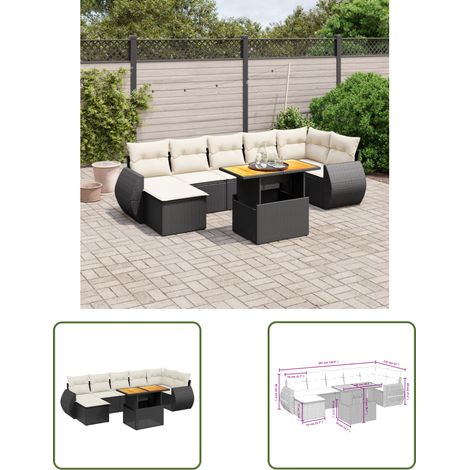 The Living Store 8-tlg. Garten-Sofagarnitur mit Kissen Schwarz Poly Rattan - Gartenmöbel Set - PE-Rattan Möbel - Outdoor Lounge - Gartenecke - Terrassenmöbel (1/3)