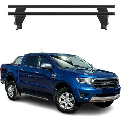 OMAC Barres de toit transversales en aluminium pour Ford Ranger T6 2011-2022 DoubleCab – Antivol – Rainure en T – Testées City Crash – Charge Max 50 kg Noir (1/4)