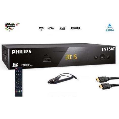 Récepteur PHILIPS DSR 3231T S.C, Démodulateur Satellite HD TNTSAT, Noir, Haute définition +Câble HDMI + Câble 12V (1/4)