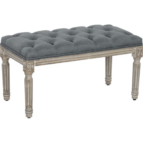 HOMCOM Polsterbank, Sitzbank, Bettbank mit Leinenoptik, Schminkbank für Flur, Diele, Schlafzimmer, Gummiholz, Grau, 81 x 41 x 41 cm (1/5)