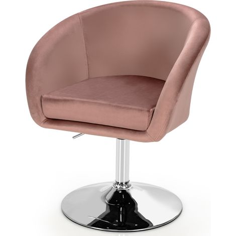 Sedia da bar girevole in velluto con schienale rotondo regolabile in altezza, Sgabello per ufficio alto Rosa (1/4)