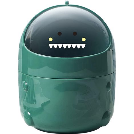 Mini Trash Can, Small Trash Can, Table Trash Can with Lid, Small Bathroom Trash Can, for Bathroom, Kitchen, Office, Portable Cute Cartoon Style Trash Can, Green (1/5)