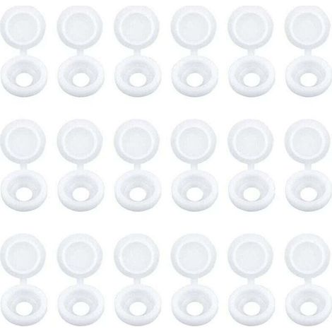 Bouchons à vis blancs pour meubles – Lot de 100 capuchons plastique polyvalents avec charnière, diamètre 12 mm (1/5)