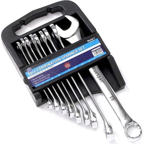 Blue Spot Tools 9 Piece Chrome Vanadium Metric Combination Spanner Set (8-19MM)
