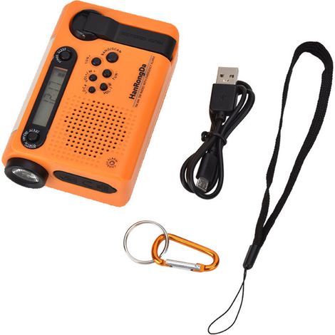 Radio d'urgence à bande complète – Radio solaire à manivelle – Radio extérieure – ABS – Orange – 500 mAh