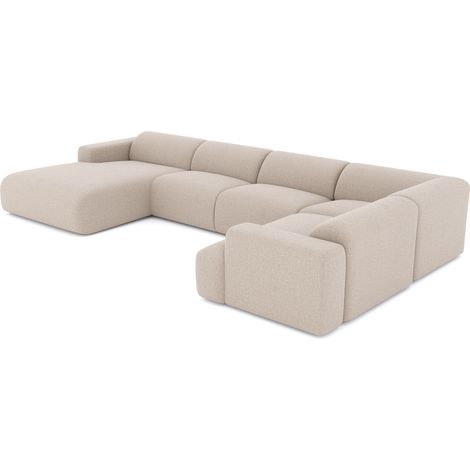 Canapé panoramique 7 places en tissu tramé beige MYRA (1/5)