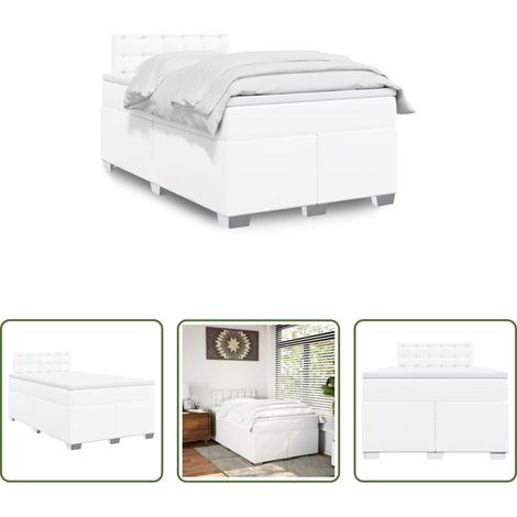 vidaXL Surmatelas - Sommier à lattes de lit avec matelas Blanc 120x200cm Similicuir (1/5)
